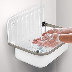 kör4u Ausgussbecken weiß 50cm, aus robustem Stahl für Keller, Waschküche, Garten, Spülbecken, inkl. Abflussstopfen