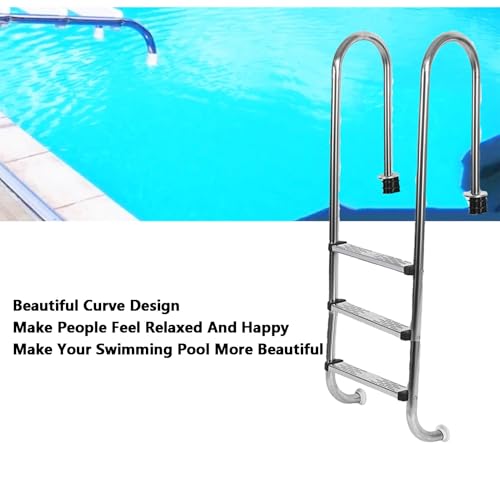 Escalera para piscina con barandales y 3 peldaños de acero inoxidable miniatura 3