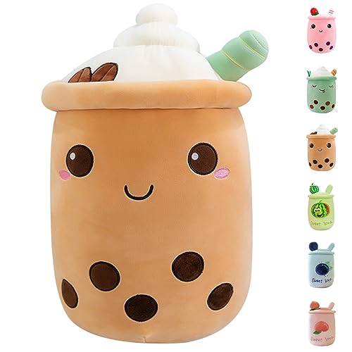 MDXMY Plush Stuffed Bubble Tea Plush Pillow Soft Cute Pearl Milk Tea Hug Toy(Brown Cream, 13.7 inches)