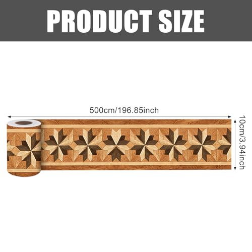 Image of Nuxovilar Wooden Star Parquet Peel Stick Wall Border PVC 3.94x16.4'