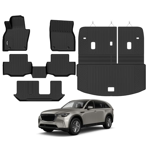 Bingoliner Floor Mats for 2024 2025 2026 Mazda CX-90 8 Seats/Bench Seats, Trunk Mat with Backrest Mat All Weather TPE Protector for Mazda CX-90 Accessories