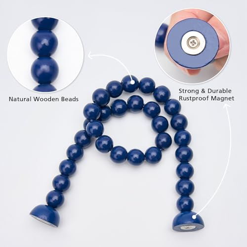 Pretty Jolly 2 Pack Wood Bead Curtain Tiebacks Boho Farmhouse Decor Drape Tie Backs Strong Magnetic Natural Wooden Beaded Curtain Holdbacks for Home & Office Outdoor Window Draperies (Dark Blue) - Image 2