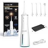 Versalinex Jet d Eau Dentaire Hydropulseur Professionnel Portable – Compact pour Voyage Rechargeable USB C avec 4 Modes 4 Embouts Rotatifs – convient aux Gencives Sensibles, Orthodontie (Blanc)