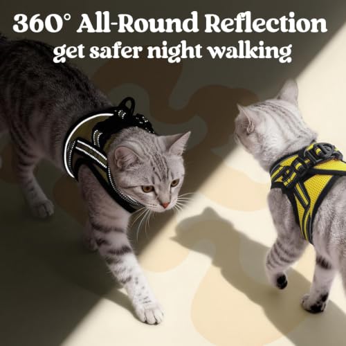 Image of rabbitgoo Cat Harness and Leash Set, Step-in Soft Vest, Bright Yellow | Escape Proof, Lightweight, Easy-on & Adjustable, Hook & Loop with Buckle, Reflective, for Kittens & Small Cats Walks, S