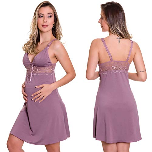 Camisola Amamentação Com Robe em Microfibra e Renda - ES206-207
