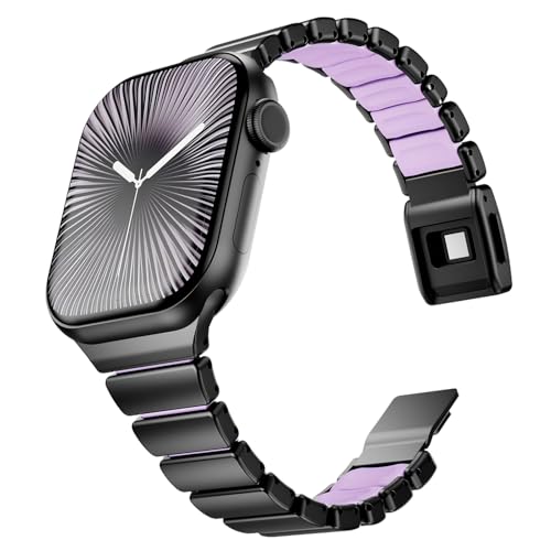 Image of Magnetic Slim Metal Band Compatible with Apple Watch Bands for Women Series 11 10 46mm 45mm 44mm 42mm SE 9 8 7 6 5 4 38mm 40mm 41mm 3 /2 /1,Luxury Stainless Steel Strap Silicone Link For iwatch