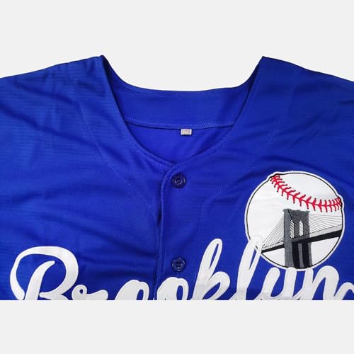 Men's Blue 42 Baseball Jersey Embroidered Patches Sewn Hipster Hip Hop Baseball Shirts Stitched (Blue, Size 2XL)