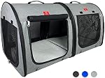 One for Pets portatif 2-in-1 Kennel/abri double animal de compagnie, tissu, noir/bleu royal 20"x20"x39" - Installation de siège de voiture inclus (Gray)