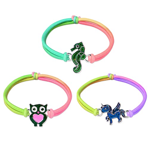 Image of Flintronic Kids Rainbow Rope Owl, Unicorn & Seahorse Bracelet Set - Girls' Dress Up Jewelry, Perfect for Princess Birthday & Children's Day Gifts (3 Pack)