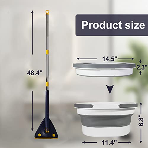 360°Rotatable Flexible Adjustable Cleaning Mop With Squeegee, Foldable Bucket, Triangle Microfiber Mop With Extendable Long Handle,Triangle Cleaning Mop,Twist Quick #TOP1