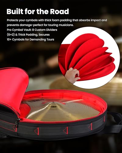 Niu Kako 22\" Cymbal Bag, Double Layer Cymbal Case with 6mm Padded Divider, Handles and Backpack Straps for Drum Cymbals and Accessories
