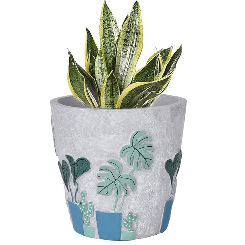 Midogaigai Cute Monstera Plant Pots,Unique Hand-Painted Flower Pots with Drainage,Lightweight Eclectic Planter for Indoor Plants,Funny Modern Home Décor for Living Room,Garden(5.5in, Gray)