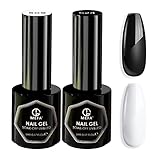MEFA Gel Nail Polish Set - 2Pcs Gel Polish Black White Colors Matte Glossy Soak Off Nail Gel Polish...
