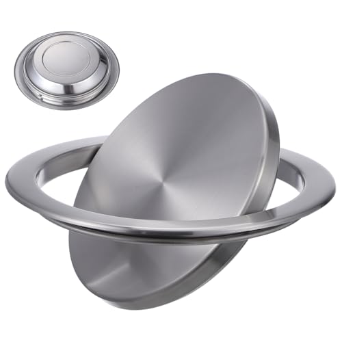 Image of Cabilock Round Recessed Countertop Trash Bin Lid, Stainless Steel Built-in Flap Cover for Kitchen & Bathroom, Silent Swing Balance Grommet Door for Office Desk, Home Waste Bin Replacement Cover