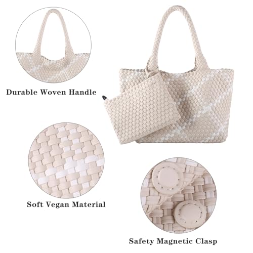 Image of SporGenius Woven Handbag Two Tone Tote Bag Vegan Leather Purse