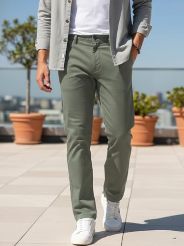 Image of Urbano Fashion Men's Straight Fit Mid Rise Cotton Casual Chinos Trousers Stretch