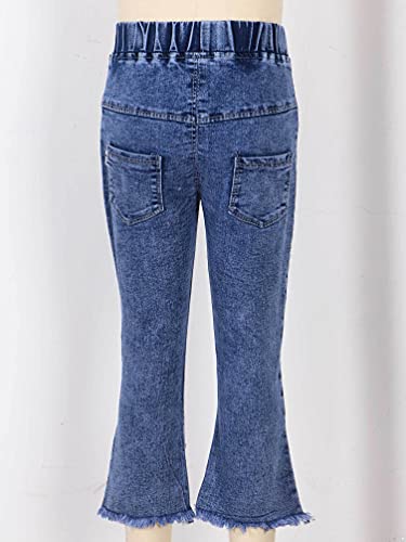 Kids Girls Casual Denim Jeans Bell-Bottom Tassel Ruffle Flare Elastic Pants Leggings Trousers4