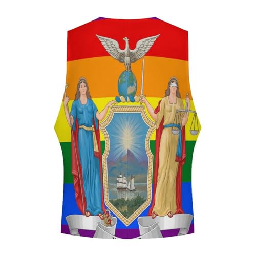 LGBTQ New York State Flag Casual Suit Vest for Men Formal Business Dress Regular Fit Waistcoat Tuxedo4