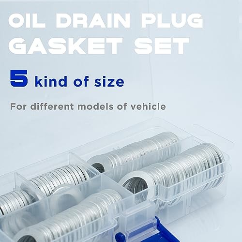 Image of 100Pcs Set of Oil Drain Plug Gasket, 5 Sizes Aluminum Oil Drain Plug Washer Crush Washer, Oil Plug Crush Washer for Oil Change, Sealing Ring by KeeRoarin (M10, M12, M14, M16, M18)