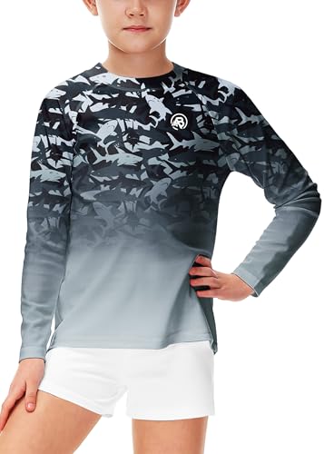 Image of AOBUTE Unisex Kids Rash Guard Long Sleeve SPF 50+ Sun Shirt UV Protection Swim Shirts 3-12 Years