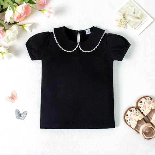 12M-6Y Toddler Baby Girls Ruffle Collar Blouse Kids Girl Solid Color T-Shirts Casual Tee Tops2