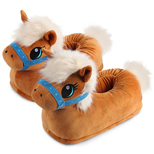 corimori Süße Plüsch Hausschuhe (10+ Designs) Pony „Josy“ Slipper Einheitsgröße 25-33.5 Unisex Pantoffeln Hell-Braun