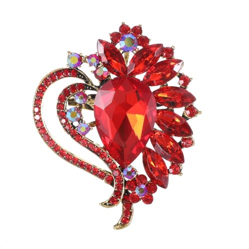 Image of Heart Brooch, Red Brooches for Women Vintage Valentines Pins Rhinestone Crystal Gift for Women Girls Party Wedding Dress Sweaters Suits Hat Bag Tie Brooches Accessories Decoration