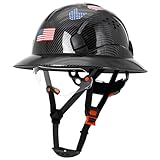 Aolamegs Safe Bright Black Carbon Fiber Pattern Full Brim Hard Hat with Visor -Vented Hard Hats Construction OSHA Approved for Men Adult, Reflective Safety Helmet with Chin Strap,6-Point Suspension
