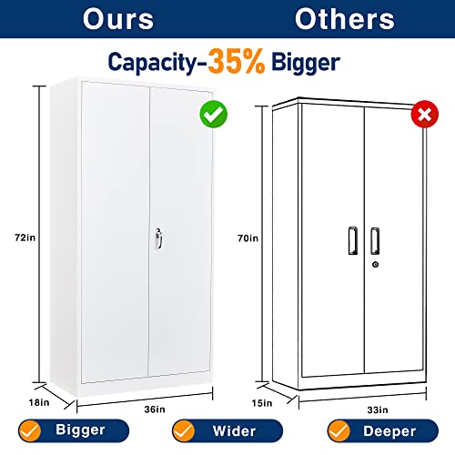 Aobabo Metal Storage Cabinet With 2 Doors, 72”H×36”W×18”D Locking Steel Storage Cabinet For Office,School,White Storage Cabinets With 4 Adjustable Shelves… #TOP2