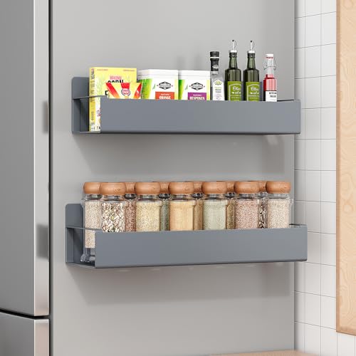 Image of OrganizeMee Movable Kitchen Organizer Storage Spice Magnetic Rack, Decorate Your Fridge,Washing Machine & Microwave Oven with Magnetic Metal Fridge Side Rack 1 Year Warranty (Grey Set Of 1)