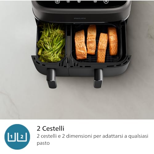 Philips Airfryer Serie 3000 con doppio cestello, 9L, Friggitrice ad aria con 2 cestelli, Kit Per La Colazione, Tecnologia Rapid Air, versatile e capiente per tutta la famiglia - Immagine 4