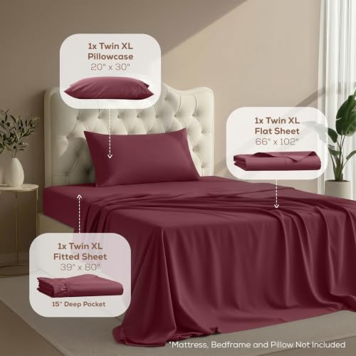 Image of Utopia Bedding Twin XL Sheet Set - 3 Piece Bed Sheets for Twin XL Size Bed, Soft and Breathable Microfiber, Includes 1 Fitted Sheet, 1 Flat Sheet and 1 Pillowcase - Oeko Tex (Burgundy)