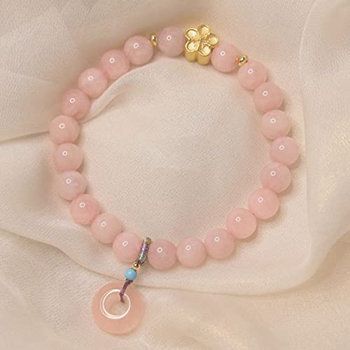 Bracelet en quartz rose naturel 8mm et breloque fleur de pèche dorée YXWYXWA