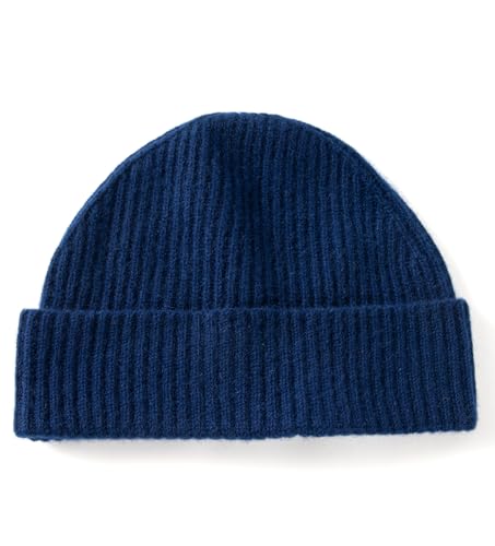 Villand 100% Kaschmir Gerippter Umgeschlagener Hut für Männer Ultra-Weiche Reine Kaschmir Winter Skimütze (Marineblau)