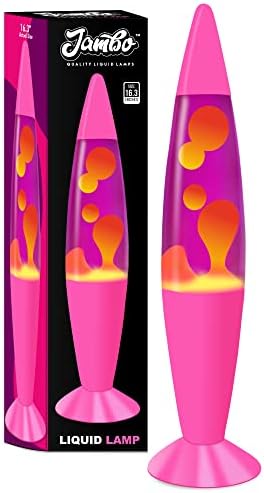 Jambo 16-Inch Liquid Lamp with Wax That Flows Like Lava, Cool Lamps, Relaxing and Entertaining, Nightlights Night Lights for Kids, Adults, Teens (16", Pink Base, Purple Liquid, Yellow Wax)…