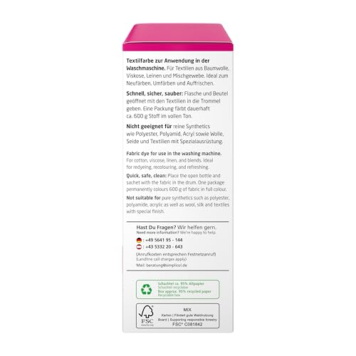 simplicol Teinture textile intense rose berry - 1 pièce - Teinture textile lavable en machine - Peinture liquide et poudre de fixation avec sel - Teinture pour tissu pour reteindre, colorer et – vue 2