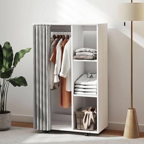 Armoire penderie mobile à roulettes avec rideau HOMCOM