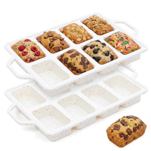 Vinino 2 Pack 8-Cavity Mini Silicone Loaf Pans, Non-Stick Pans for Baking