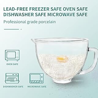 Glass Mixer Bowl For Kitchenaid Tilt-Head Stand Mixers 4.5-5 Quart, 5 qt Mixing Bowl Replacement For Kitchen aid With Measurement Markings,Handle