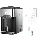 NUNET 3-in-1 Ice Maker Water Dispenser Water Cooler Filled by Water Line w. 10ft Water Inlet Hose 1/2" &1/4" Connector Hot/Cold Water Ready Makes 44 lbs Ice Daily Stores 4lb Ice