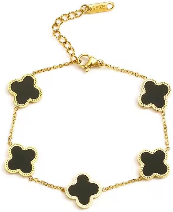 MEENAZbracelet for woman chain Fashion Stylish Clover Bracelet for Women & Girls | Van Cleef | Aesthetic Jewellery | Valentine Gift for Girlfriend & Wife | Adjustable Wrist Band |anti tarnish gold