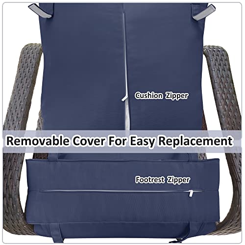 Atr Art To Real Outdoor Recliner, Set Of 2 Wicker Reclining Chair With Coffee End Side Table, Aluminum Frame Patio Chaise Lounge Chairs With Thicken Cushions (Navy) #TOP3