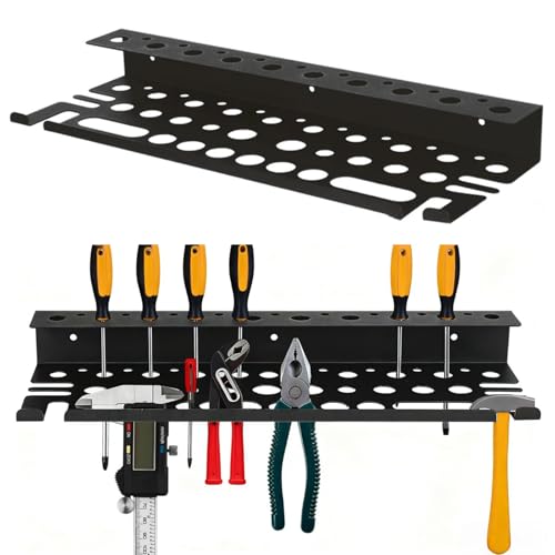 Metal Screwdriver Organizer 15.75inch Utility Wall Mount Tool Organizer for Screwdrivers Pliers Holder with 35 Holes Hand Tool Storage Rack for Workbench Garage Warehouse (Black 2 Layers)