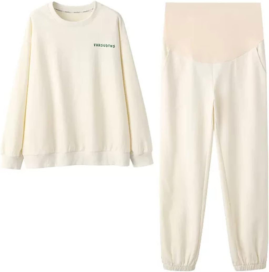 Women's Maternity Round Neck Long Sleeve Shirt Tops and Pants Sets Pregnancy Pjs Set