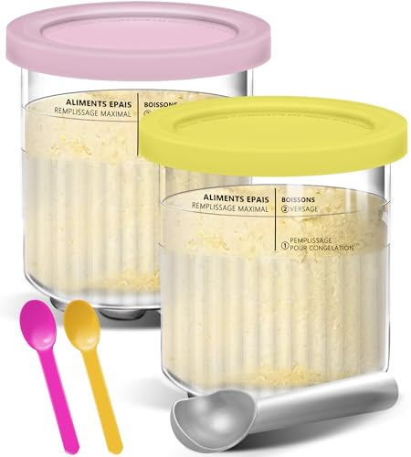 Image of 24 oz Deluxe Creami Pints and Lids for Ninja - 2 Pack 11-in-1 Creamy Icecream Containers Cups Jars Tubs Canisters Set, Smoothie Pot Compatible with NC501 NC500 Series Creamer Ice Cream Maker Machine
