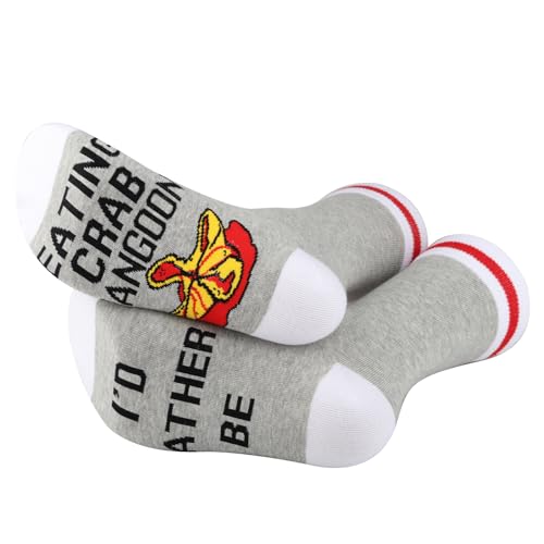 G2TUP 2 Pair Crab Lover Gift I'd Rather Be Eating Crab Rangoon Socks Nautical Ocean Themed Gift Seafood Lover Socks Chef gift