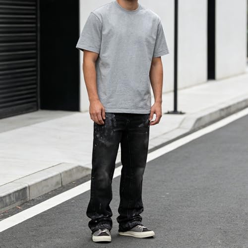 Jean droit hip hop homme ample bleu classique en coton résistant