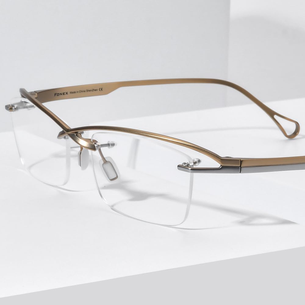 FONEX Pure Titanium Glasses Frame Men Semi Rimless Square Eyeglasses Eyewear DTX416