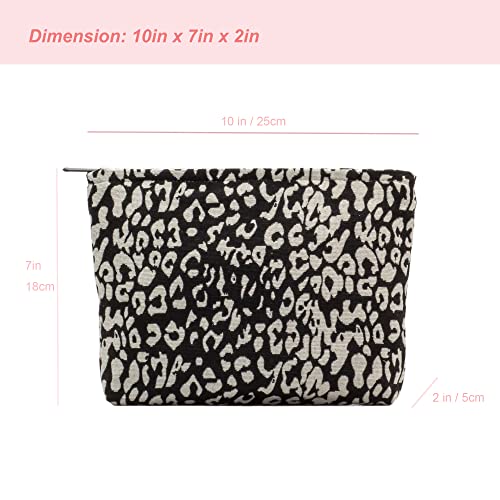 Pazimiik Makeup Bags For Purse Zipper Cosmetic Pouch Large Travel Canvas Make Up Organizer Tool Pouch For Women And Girls, Leopard Black #TOP1