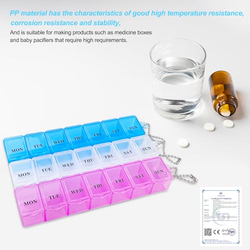 Fousenuk 3 stuks tablettenbox 7 dagen, pillendoosje gemakkelijk te openen, medicijnbox 7 dagen met 3 kleuren, pillendoosje 7 dagen, handige vochtbestendiger voor vitaminen, voedingssupplementen - Afbeelding 3